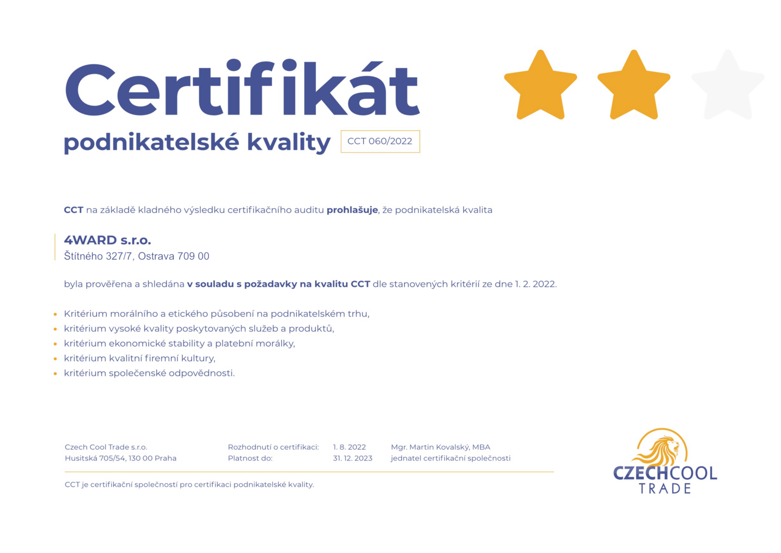 CCT certificate
